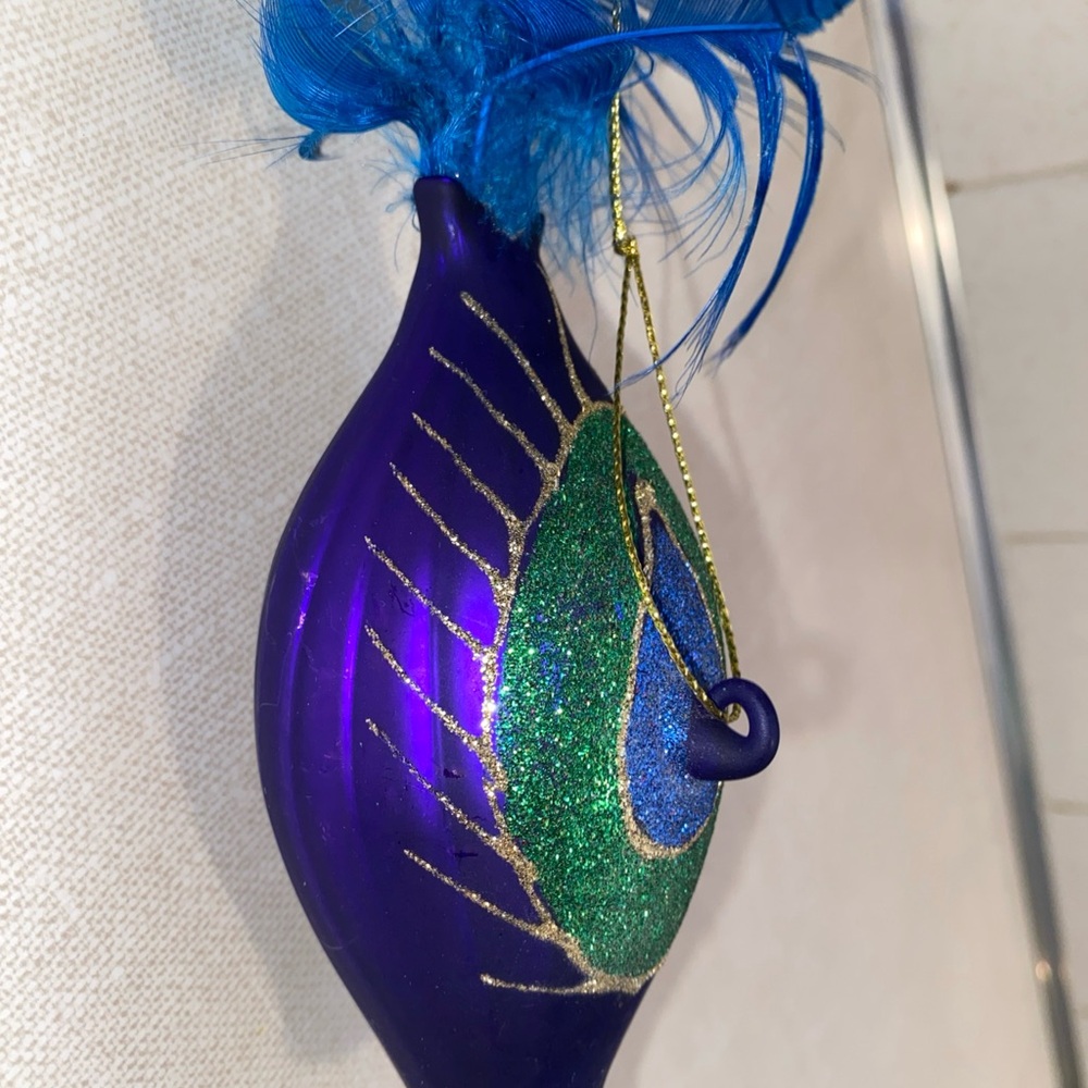 Vintage Peacock Glass Christmas Ornament With Feathers‎